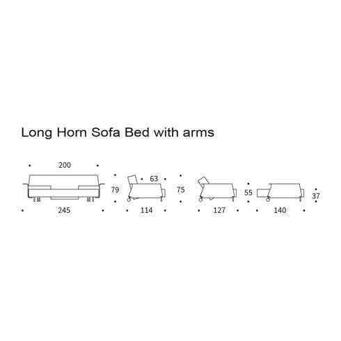 Long Horn Deluxe Excess Sofa Bed with Armrests / 245x114cm